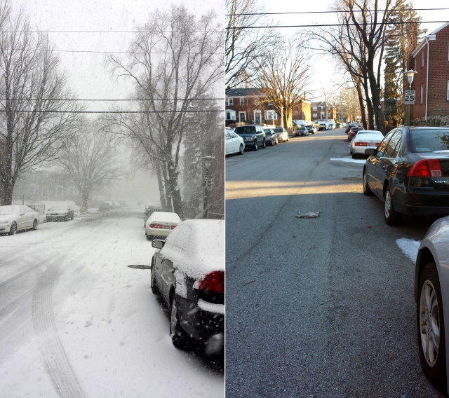 (Left) Taken in a Baltimore neighborhood at 10am (Right) Take same day at 5pm